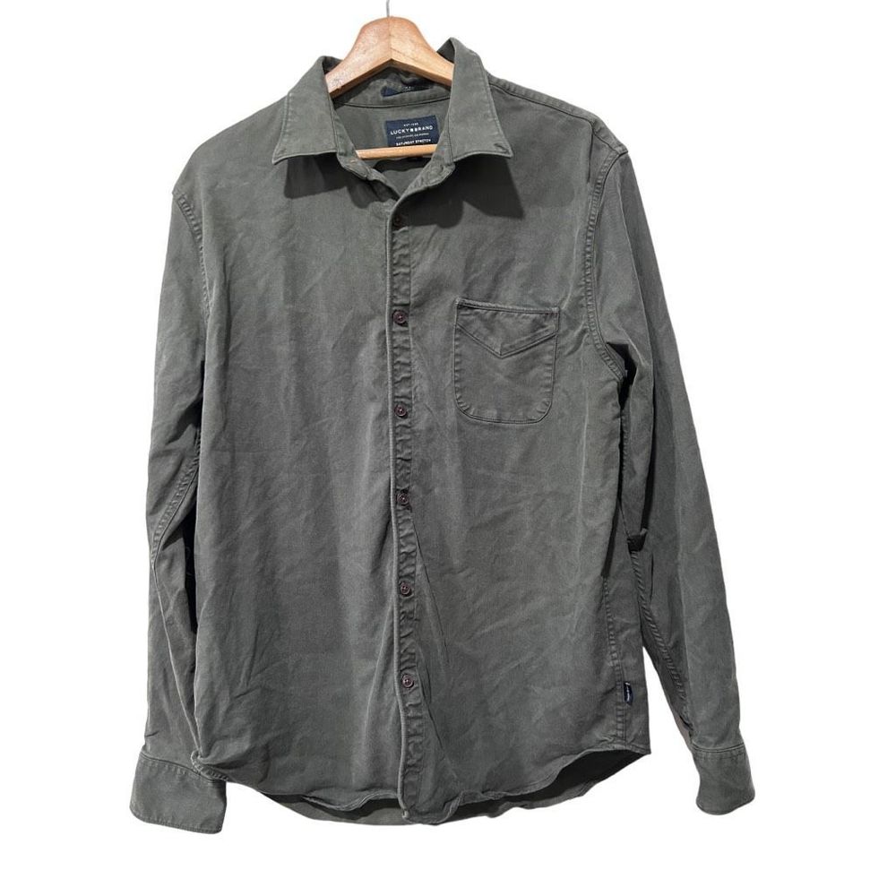 Lucky Brand Olive Green Slim Fit Saturday Stretch Button Down Casual Shirt Large